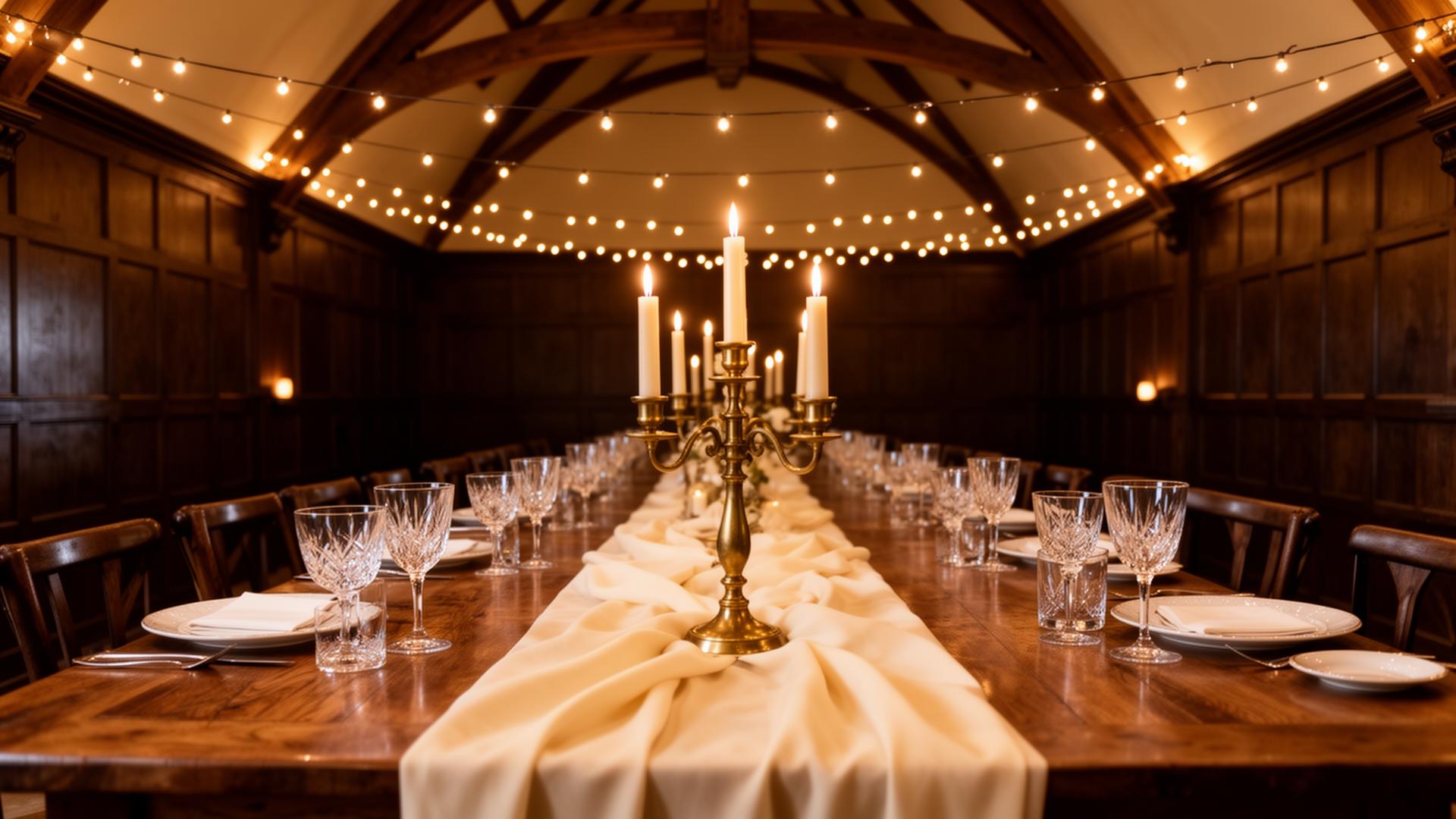Private banquet hall dressed for an evening