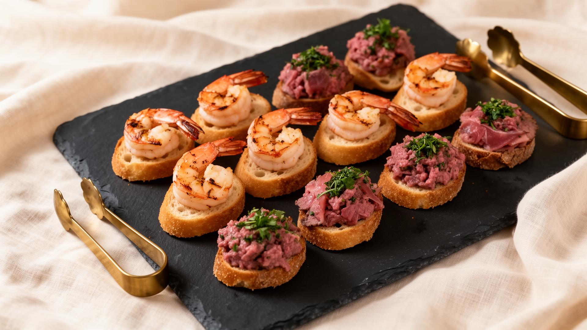 Catering canapés on slate